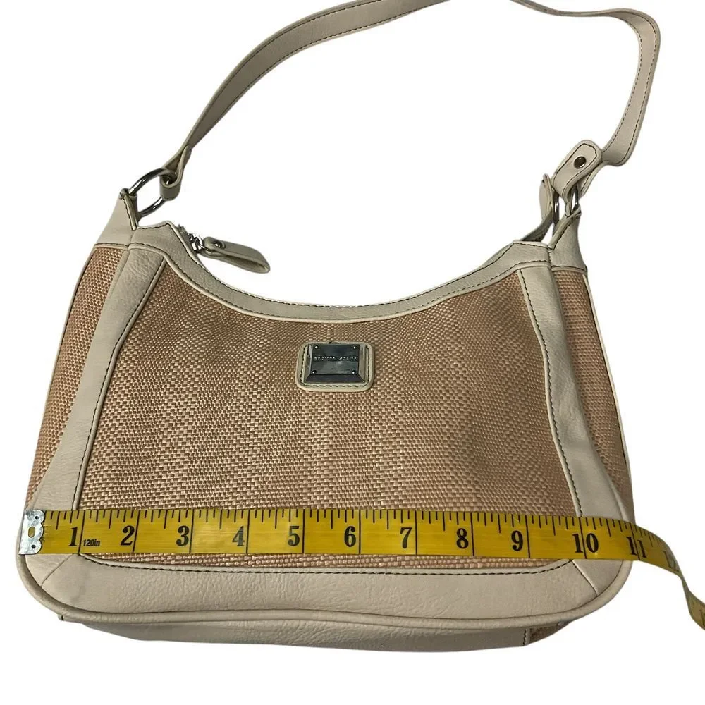 Franco Sarto Beige Textured Hobo Shoulder Bag w/ Front Zip Pocket Metal Logo‎